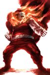  1boy boots dc_comics facial_hair fat fat_man fire glasses gloves highres human_flame mustache naratani open_mouth red_eyes simple_background solo teeth white_background 