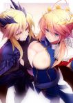  2girls artoria_pendragon_alter_(fate/grand_order) artoria_pendragon_lancer_(fate/grand_order) blonde_hair breasts cleavage fate/grand_order fate_(series) green_eyes large_breasts multiple_girls symmetrical_docking yellow_eyes 