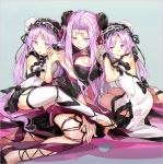  3girls :q alternate_costume alternate_hairstyle between_toes breasts china_dress chinese_clothes cleavage cleavage_cutout double_bun dress euryale facial_mark fate/grand_order fate/hollow_ataraxia fate/stay_night fate_(series) feet forehead_mark girl_sandwich ichinose777 long_hair multiple_girls purple_hair rider sandwiched siblings sisters stheno thigh-highs toeless_legwear toes tongue tongue_out very_long_hair violet_eyes 