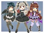  &gt;:d 3girls :d black_dress black_legwear black_wings blue_eyes blue_hair blush brown_hair chuunibyou claw_pose demon_wings dress drill_hair fang gothic_lolita hair_bun idolmaster idolmaster_cinderella_girls kanzaki_ranko kurosu_aroma lolita_fashion long_hair love_live! love_live!_sunshine!! low_wings misoni_(523xxx) multiple_girls open_mouth pantyhose pretty_rhythm pripara red_eyes silver_hair smile thigh-highs trait_connection tsushima_yoshiko twin_drills twintails violet_eyes wings 