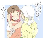  assam bandanna blonde_hair girls_und_panzer hat long_hair multiple_girls open_mouth redhead rosehip short_hair translation_request yuhi 