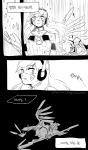  2girls comic d.va_(overwatch) dying female headphones highres korean mangododo mercy_(overwatch) monochrome multiple_girls overwatch rain sad translation_request twitter_username wings 