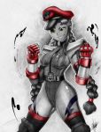  1girl breasts cammy_white cartoon_network cosplay dc_comics female gradient gradient_background green_eyes m_bison_(cosplay) monochrome solo spot_color starfire street_fighter teen_titans todd_l._milhouse 