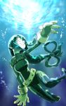  1girl 9901 asui_tsuyu bodysuit boku_no_hero_academia bubbles green_hair highres long_hair underwater water 