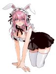  1girl 2nya_pic all_fours animal_ears bare_shoulders blush breasts cleavage fake_animal_ears headphones large_breasts looking_at_viewer maid maid_headdress nitroplus pink_eyes pink_hair rabbit_ears red_eyes skindentation sleeveless solo super_sonico thigh-highs white_legwear zettai_ryouiki 