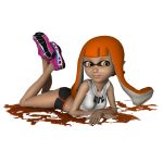  1girl 3d 3keedna inkling long_hair nintendo orange_eyes orange_hair pointy_ears running_shoes short_shorts shorts splatoon tentacle_hair white_shirt 