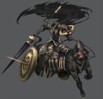  armor cape dullahan ganesagi headless horse lance original polearm shield simple_background weapon 