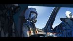  aircraft airplane androgynous blonde_hair blue_eyes blurry cockpit depth_of_field erica_(naze1940) gas_mask highres letterboxed military military_uniform original pilot russia short_hair solo_focus sukhoi_su-24 sunlight uniform 