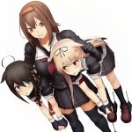  3girls black_legwear black_skirt blush breasts carrying clenched_teeth gloves hair_ornament highres kantai_collection large_breasts mikumikudance multiple_girls shigure_(kantai_collection) shiratsuyu_(kantai_collection) sierra_(ws) skirt teeth yuudachi_(kantai_collection) 