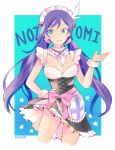  1girl artist_name breasts cleavage contrapposto corset detached_collar hand_on_hip highres khudeejuh long_hair love_live! love_live!_school_idol_project maid_headdress purple_hair ribbon solo toujou_nozomi twintails wrist_cuffs 