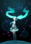  1girl aqua_hair btoor closed_eyes crying detached_sleeves hatsune_miku headphones highres long_hair skirt sleeves_past_wrists solo thigh-highs tiptoes twintails vocaloid zettai_ryouiki 