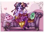  1girl bow breasts cleavage cup doughnut extra_arms extra_eyes gloves high_heels insect_girl muffet spider_girl thigh-highs undertale 