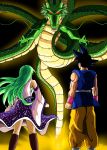  1boy 1girl crossover dragon dragon_ball dragonball_z green_hair kaiteki_(gk428425) kochiya_sanae miko shenron son_gokuu touhou 