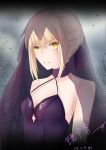  10s 1girl 2015 absurdres artist_name bare_shoulders bird blonde_hair breasts cleavage_cutout constricted_pupils dated fate/stay_night fate_(series) highres jingzhongyin saber saber_alter small_breasts solo underboob_cutout veil yellow_eyes 