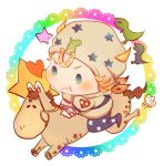  1boy :t blonde_hair blue_eyes chibi circle dinosaur dinosaurs doily hat heart horse horseback_riding horseshoe johnny_joestar jojo_no_kimyou_na_bouken male_focus pout riding steel_ball_run suichou 