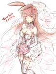  1girl blush breasts brown_hair cleavage elbow_gloves flower gloves long_hair rabbit_ears rwby solo thigh-highs velvet_scarlatina wedding_dress 