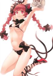  1girl bikini black_bikini bow braid breasts hair_bow kaenbyou_rin long_hair mcnb99 medium_breasts red_eyes redhead solo swimsuit touhou twin_braids very_long_hair 