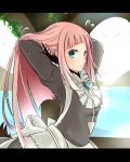  1girl apron bird blue_eyes blush felicia_(fire_emblem_if) fire_emblem fire_emblem_if leaf long_hair maid maid_apron pink_hair rojiura-cat solo water 