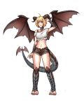  1girl dragon_date dragon_girl grey_eyes horns ketla monster_girl navel scales short_hair solo tail wings 