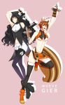  2girls animal_ears antenna_hair black_hair blake_belladonna blazblue blazblue:_cross_tag_battle brown_hair cat_ears cat_girl crossover gloves highres long_hair makoto_nanaya multicolored_hair multiple_girls orange_eyes revealing_clothes rollinggiru rwby short_hair squirrel_ears squirrel_girl squirrel_tail tail yellow_eyes 