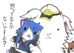  animal_ears animalization black_serafuku cat cat_ears cat_tail colored_pencil_(medium) commentary_request crescent crescent_hair_ornament dainamitee hair_ornament hat inazuma_(kantai_collection) kantai_collection military_hat no_humans non-human_admiral_(kantai_collection) nyankore o_o peaked_cap plasma-chan_(kantai_collection) ribbon school_uniform serafuku simple_background sulking tail traditional_media translation_request white_background yayoi_(kantai_collection) 