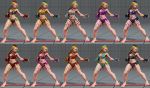  1girl 3d alternate_color alternate_costume barefoot beret bikini blonde_hair breasts cammy_white capcom fighting_stance multiple_views navel stomach street_fighter street_fighter_v swimsuit tattoo toned utility_belt variations 