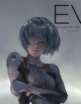  1girl artist_name ayanami_rei bandage bandage_over_one_eye blue_hair bodysuit breasts character_name evangelion:_1.0_you_are_(not)_alone hand_on_own_arm neon_genesis_evangelion pilot_suit plugsuit rebuild_of_evangelion red_eyes short_hair small_breasts solo upper_body wlop 