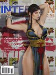  1girl adjusting_hair alternate_costume alternate_hairstyle armpits bracelet braid breasts brown_hair capcom center_opening chun-li cleavage cover highres jewelry magazine_cover muhammed_ansar_ali no_bra no_panties pelvic_curtain realistic revealing_clothes solo spiked_bracelet spikes street_fighter street_fighter_v 