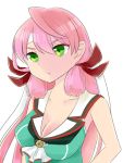  1girl akashi_(kantai_collection) bandanna bare_shoulders breasts choukai_(kantai_collection) choukai_(kantai_collection)_(cosplay) cleavage green_eyes hair_ribbon hip_vent kantai_collection large_breasts long_hair open_mouth pink_hair remodel_(kantai_collection) ribbon solo tress_ribbon twinkle_mla twintails 