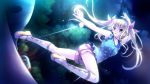  1girl brown_eyes clouds ensemble_(company) female game_cg hair_bow hibiki_otoha highres long_hair mutou_kurihito night ojou-sama_wa_gokigen_naname open_mouth shorts sky socks solo twintails 