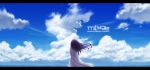  1girl black_hair blue clouds commentary_request dress english highres letterboxed long_hair ocean original purple_hair sketch sky sleeveless sleeveless_dress solo sundress translation_request white_dress yue_(tada_no_saboten) 