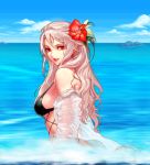  artist_request bikini clouds dungeon_and_fighter female_slayer_(dungeon_and_fighter) flower ocean red_eyes see-through sky source_request swimming swimsuit water white_hair 