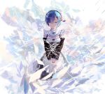  1girl blue_hair breasts detached_sleeves dress frills hair_ornament hair_over_one_eye highres maid maid_headdress re:zero_kara_hajimeru_isekai_seikatsu rem_(re:zero) ribbon short_hair sishenfan sketch skirt smile solo x_hair_ornament 