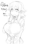  1girl asakawa_remon breasts large_breasts monochrome original pointy_ears remona-san simple_background solo white_background 