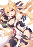  1girl absurdres animal_ears blonde_hair breasts cleavage highres jie_laite long_hair looking_at_viewer mecha_musume open_mouth original solo tail twintails very_long_hair yellow_eyes 