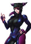  1girl absurdres biker_clothes bikesuit black_hair breasts capcom dacapo drill_hair eyepatch han_juri highres large_breasts nail_polish solo street_fighter street_fighter_v twin_drills undershirt 