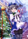  1girl absurdres annindoufu_(oicon) artist_request blush capelet christmas christmas_tree drill_hair elbow_gloves gloves highres idolmaster idolmaster_cinderella_girls kanzaki_ranko official_art pantyhose red_eyes silver_hair smile snow solo thigh-highs twin_drills twintails winter winter_clothes 