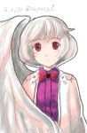  1girl highres kishin_sagume looking_at_viewer red_eyes single_wing solo soyocat touhou twitter_username white_hair white_wings wings 