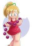  1girl anal_beads blonde_hair blush capcom child dress hair_ribbon ribbon robojanai rockman rockman_(classic) roll sexually_suggestive shiny shiny_hair short_hair solo 