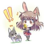  !! :x animal_ears brown_eyes brown_hair bunny_tail camera chibi dog iesupa long_hair rabbit_ears rwby school_uniform sweatdrop tail velvet_scarlatina zwei_(rwby) 