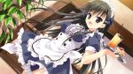  1girl akiyoshi_fuyuka black_hair drink female feng game_cg kanojo_no_seiiki long_hair maid ryohka solo 