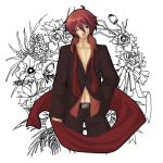  akaito belt flower hand_in_pants male minoru necktie red_eyes red_hair redhead scarf shirt vocaloid wink 