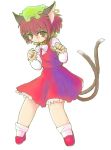  animal_ears brown_hair cat_ears cat_eyes cat_tail chen chibi earrings hat jewelry multi_tail multiple_tails short_hair slit_pupils sotto tail touhou 