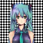  aqua_hair bare_shoulders colored green_eyes hatsune_miku headset long_hair necktie riochan smile solo twintails vocaloid 