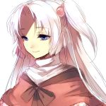  74_(teduka) blue_eyes bust face hair_bobbles hair_ornament long_hair shinki side_ponytail sketch smile solo touhou white_hair 