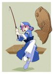  fishing fishing_rod food hat holding holding_fishing_rod kansuke_(artist) pink_hair red_eyes saigyouji_yuyuko short_hair socks taiyaki touhou wagashi 
