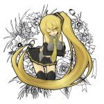  akita_neru blonde_hair breast_hold detached_sleeves flower long_hair minoru necktie side_ponytail skirt thigh-highs thighhighs tongue very_long_hair vocaloid wink yellow_eyes 