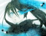  bad_id black_hair black_rock_shooter black_rock_shooter_(character) blue_eyes flame glowing glowing_eyes solo twintails 