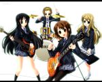  akiyama_mio black_eyes black_hair blonde_hair blue_eyes brown_eyes brown_hair drum drum_set guitar hirasawa_yui iga_tamaki instrument k-on! kotobuki_tsumugi les_paul long_hair multiple_girls pantyhose school_uniform short_hair synthesizer tainaka_ritsu 