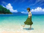  1024x768 beach brown_hair feet hagiwara_yukiho hill idolmaster mountain o&#039;m ocean om_(carbohydratism) sky solo wading wallpaper water 